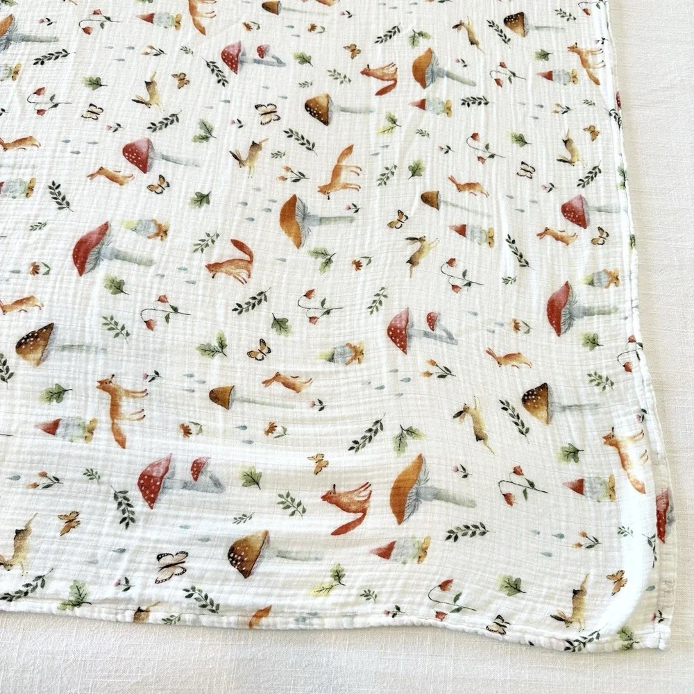 Loulou Lollipop Woodland Gnome Baby Swaddle Blanket Mushroom Fox Bunny Bamboo